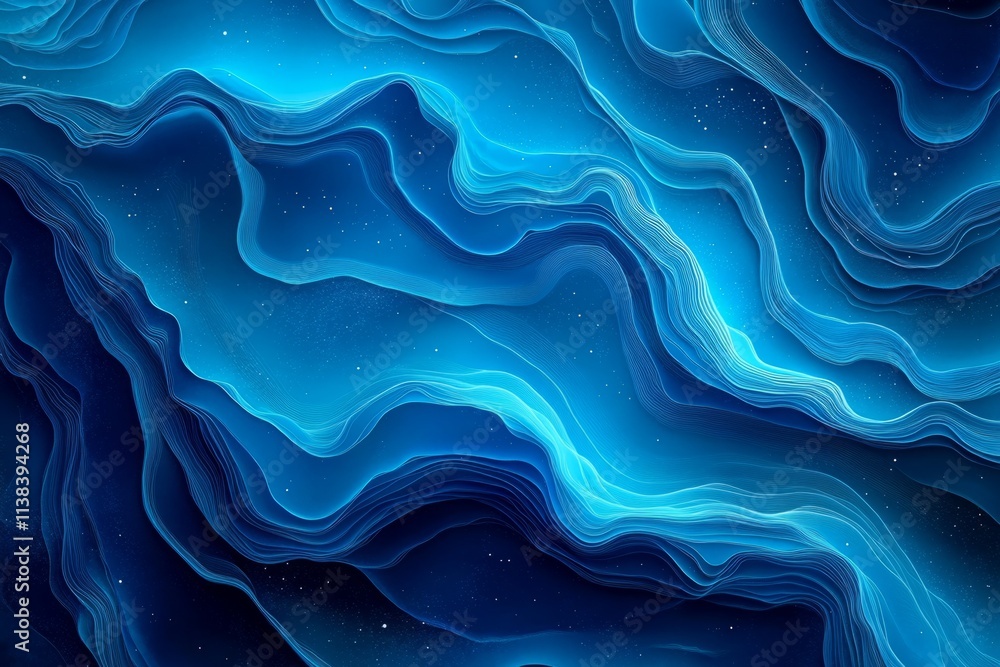 Poster wavy blue lines flowing across a dark starry background, creating an abstract and mesmerizing visual