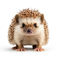 Obraz premium Adorable and Curious Hedgehog Captured Against a Clean White Background, Showcasing Its Quirky Features and Unique Textured Spines, Perfect for Pet Lovers and Nature Enthusiasts