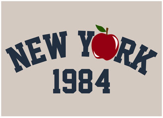 NEW YORK ,varsity, slogan graphic for t-shirt with RED APPLE slogan graphic for t-shirt, vector design