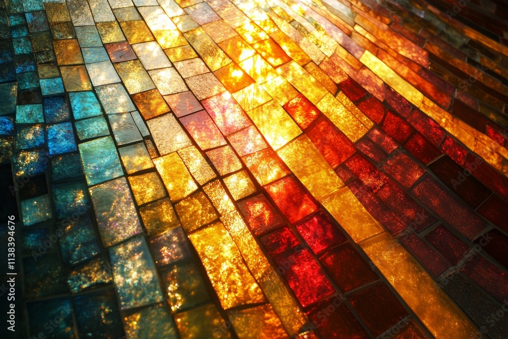 Poster sunlight illuminates a mosaic surface, showcasing vibrant colors and creating a captivating visual d