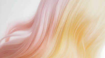 A close-up view of flowing hair with a gradient of pink and yellow hues.
