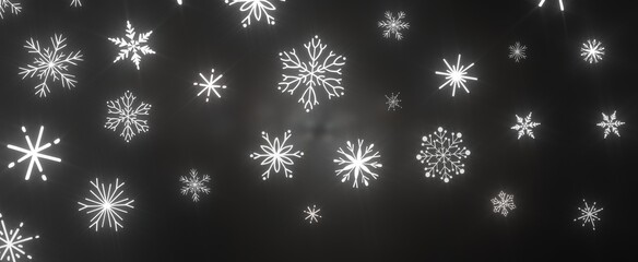 Snowflakes and bokeh lights on the blue Merry Christmas background. 3D render