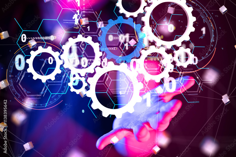Poster neural network 3d illustration. big data and cybersecurity