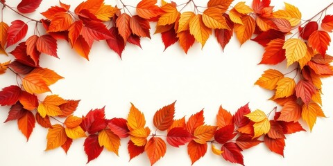 Obraz premium Autumn Leaf Frame A Natural Border of Vibrant Red, Orange, and Yellow Foliage on a White Background