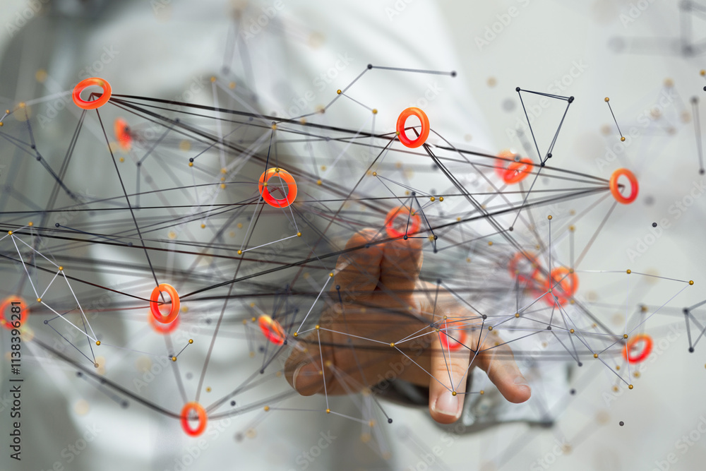 Poster conference Digital Network and data concept 3d - neural network exposure digital