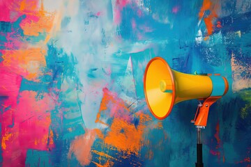 Loudspeaker on a Vibrant Abstract Art Painting Background