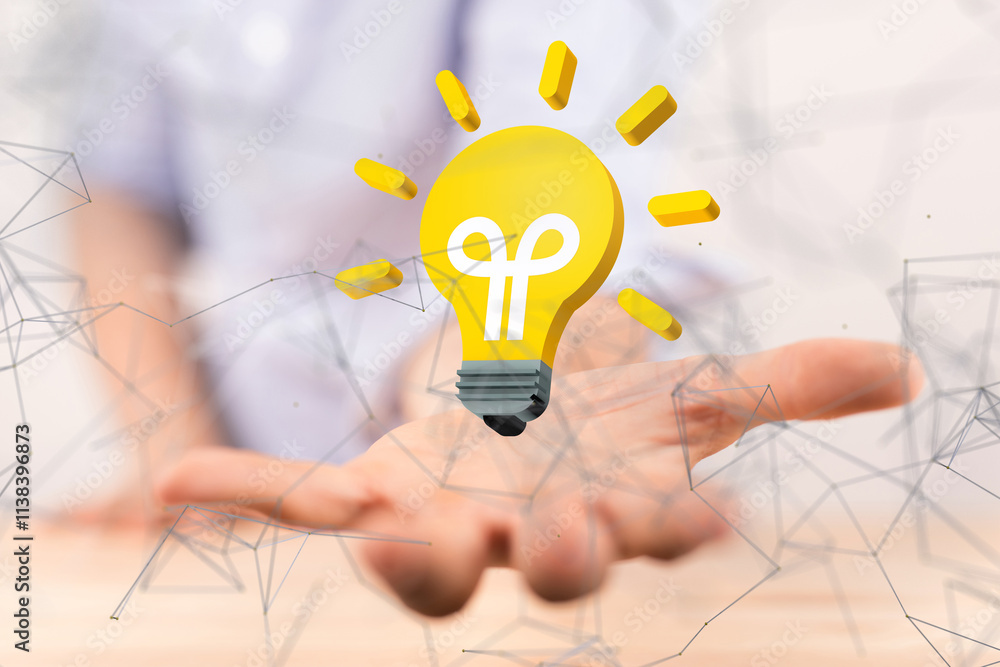 Poster lamp Neural network 3D illustration. Big data and cybersecurity - neural network exposure digital