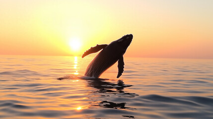 Jumping humpback whale over water. Madagascar. At sunset. Waters of the island of St. Mary.