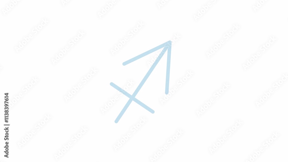 Poster sagittarius zodiac sign 2d object animation. arrow shaped astrological symbol cartoon 4k video, alph
