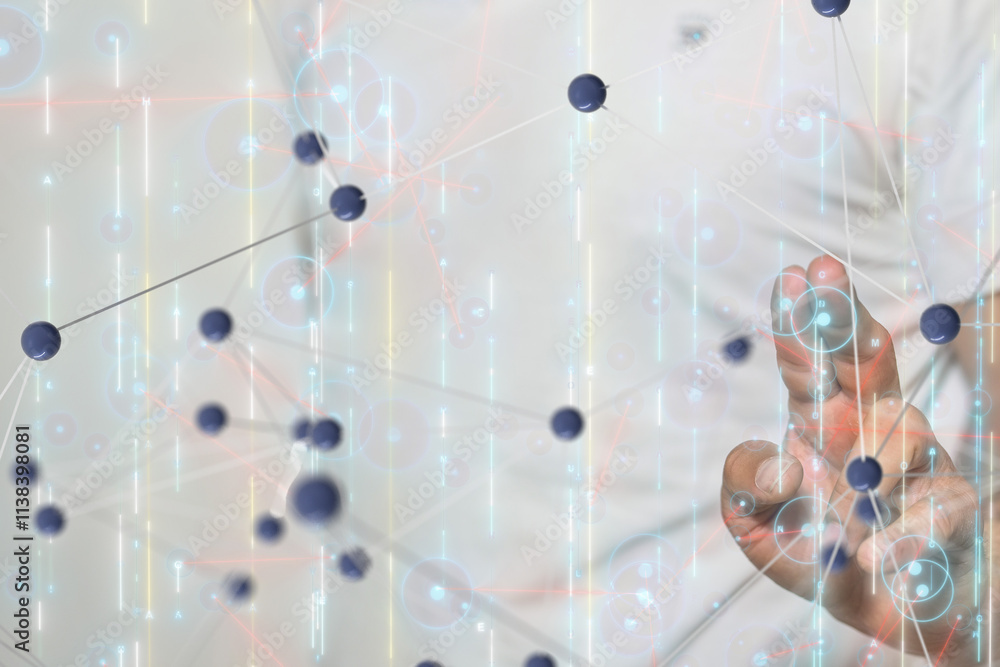 Poster Neural network 3D illustration. Big data and cybersecurity