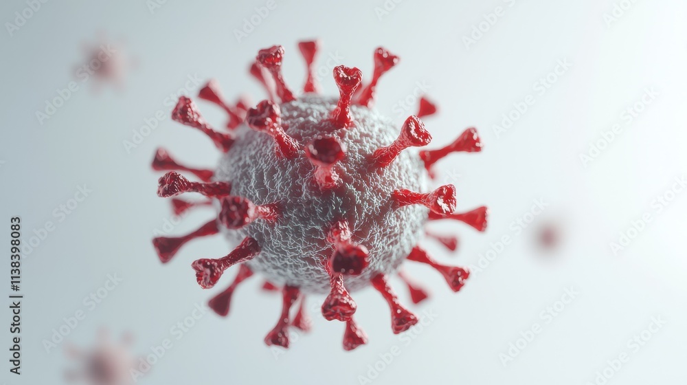 Aufkleber dynamic spiky coronavirus particle in red and gray tones scientific visualization digital art abstra