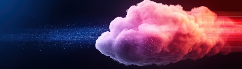 Obraz premium A vibrant cloud against a dark background, with dynamic colors suggesting motion and energy, creating a futuristic and abstract atmosphere.