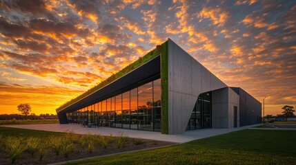 Obraz premium Modern building at sunset.