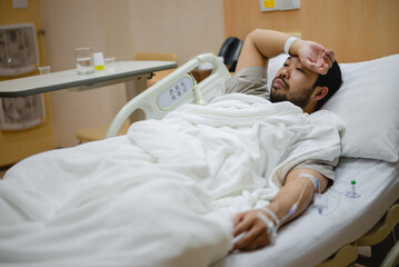 Male influenza patient is recovering in hospital.