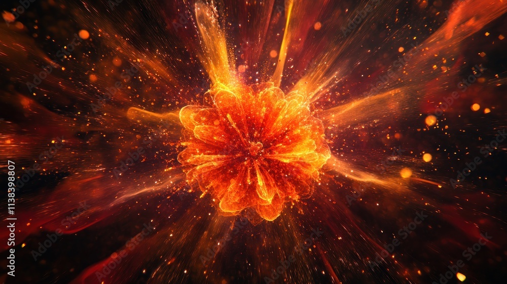 Aufkleber a vibrant explosion of colors and particles, resembling a cosmic event or artistic representation.