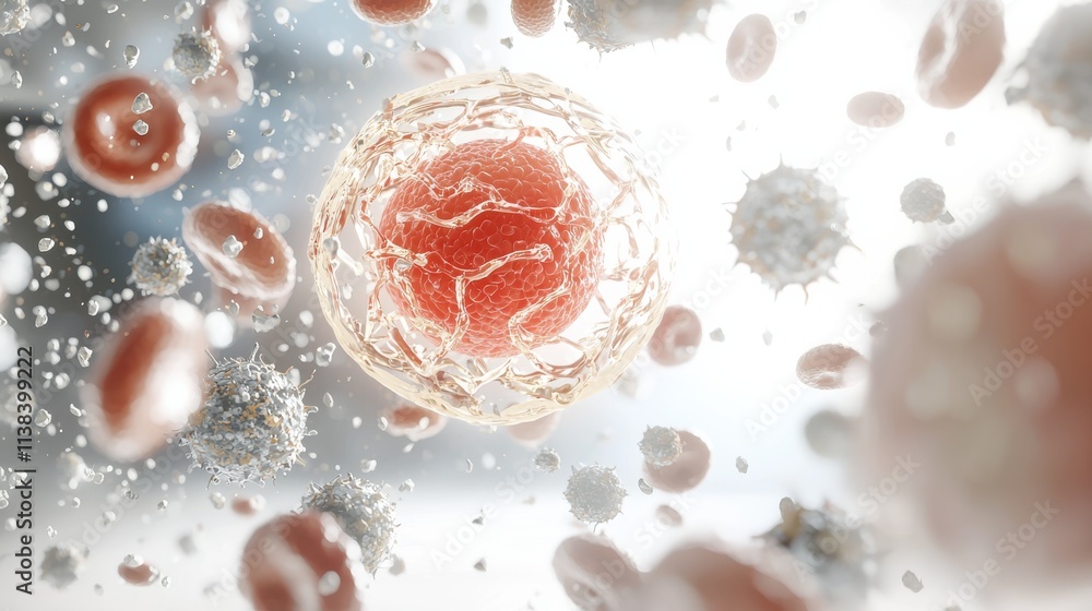 Poster dynamic immune response microscopic view scientific art laboratory environment abstract concept