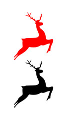 Christmas Reindeer Red Black Isolated Vector Hand Drawn Illustration. Christmas Reindeer Silhouette