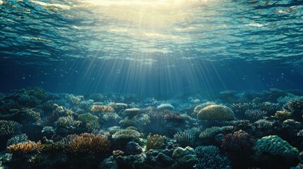 Obraz premium Underwater drone discovering vibrant coral reefs tropical ocean nature documentary aquatic environment aerial viewpoint