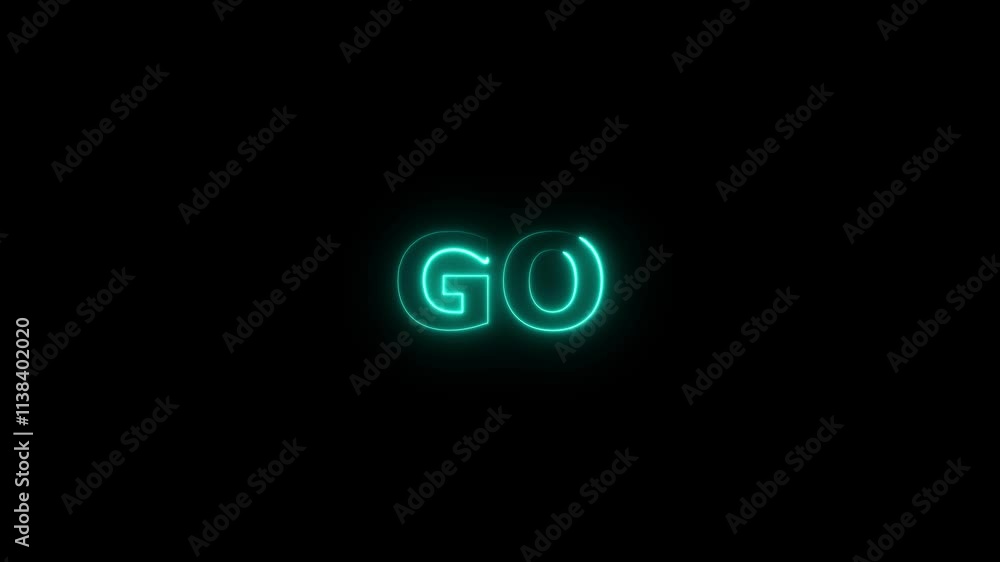 Poster go neon text animation.go neon sign for concept design.go neon sign isolated on black background.
