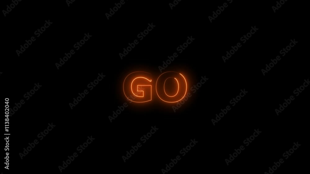 Poster go neon text animation.go neon sign for concept design.go neon sign isolated on black background.