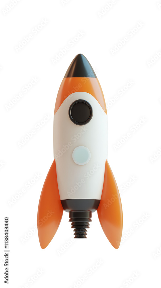 Poster Simple rocket ship 3d rendering on transparent background, ideal for space exploration, startup, and innovation projects