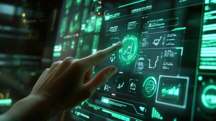 Fototapeta premium Hand interacting with futuristic digital interface. (1)