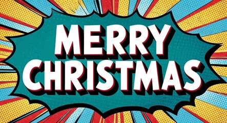 Naklejka premium merry christmas word lettering on comic vintage retro pop art style background