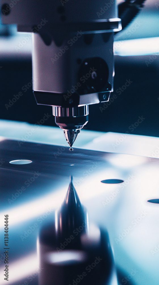 Poster a close-up of an ai-guided robotic inspection process highlighting precision and technology in manuf