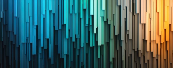 A vibrant abstract pattern featuring vertical lines in varying shades of blue, green, teal, and orange, creating a dynamic visual effect.