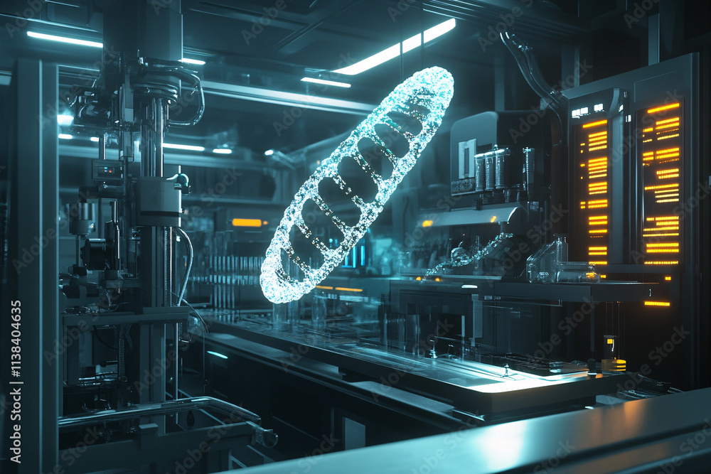 Poster a conceptual image of a glowing dna strand in a futuristic laboratory setting showcasing advanced te