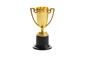 Golden trophy on a black pedestal  on white or transparent background, PNG