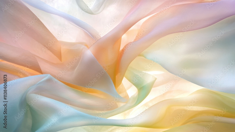 Poster Translucent fabric layers abstract art digital background soft colors close-up view visual texture