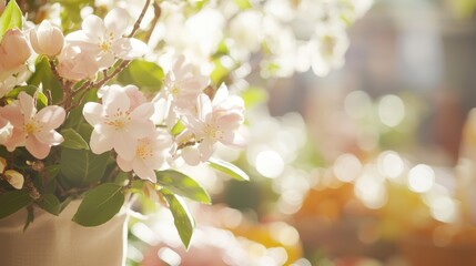 Fototapeta premium Vibrant seasonal marketplace with flower displays outdoor setting spring atmosphere close-up viewpoint