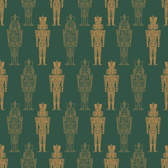 Christmas Nutcracker Figures - Seamless Pattern with Toy Soldier Doll Decorations