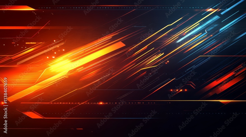 Poster abstract tech background orange and blue dynamic lines