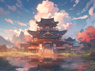 Fototapeta premium A towering ancient building with intricate architecture