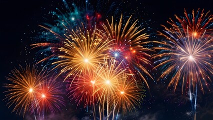 Naklejka premium New Year Celebration Spectacular Fireworks Festive Night Sky Colorful Lights Excitement and Joyful Vibes