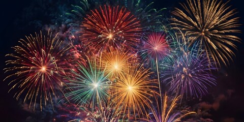 New Year Celebration Spectacular Fireworks Festive Night Sky Colorful Lights Excitement and Joyful Vibes