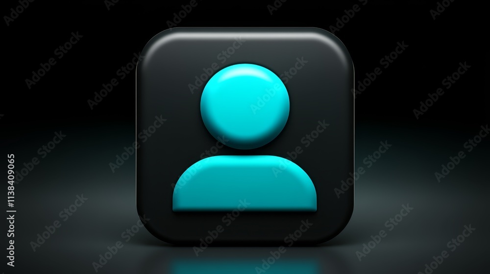 Aufkleber teal user icon on black square button d render