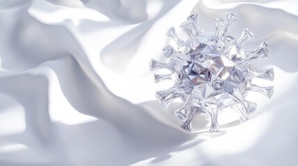 Futuristic holographic virus particle design abstract white background digital art modern environment close-up view