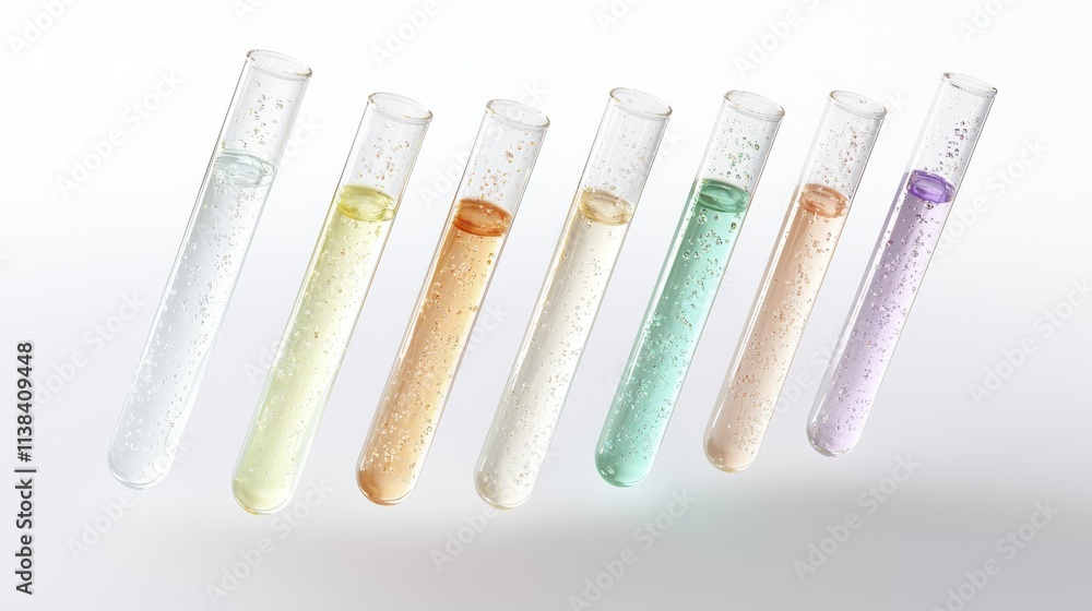 Poster colorful floating test tubes display laboratory scientific experiment clean space eye-level chemistr