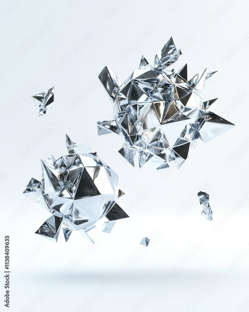 Poster dynamic abstract virus particles digital art fractured geometric shapes modern studio 3d visualizati