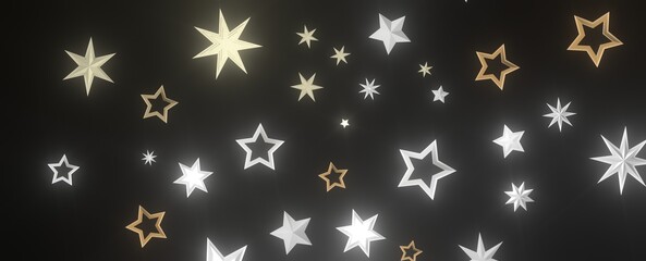 XMAS Stars - Holiday golden decoration, glitter frame isolated -