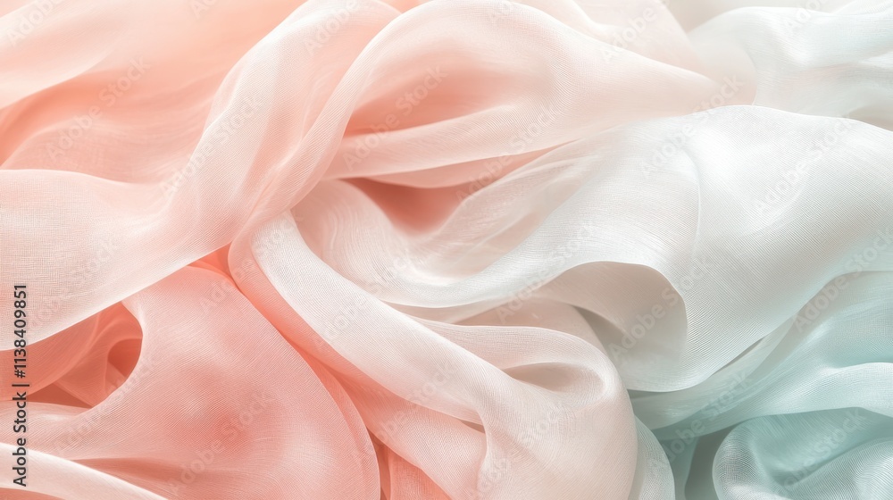 Poster blurry overlapping layers of translucent fabric abstract art textile design studio setting close-up 