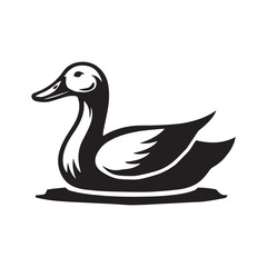 Duck silhouette vector.cute cartoon duck floating on water icon silhouette black page for kids. Vector illustration of duck floating on water icon silhouette black page isolated on white.
