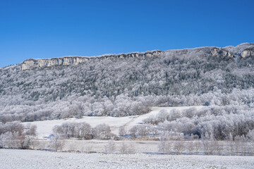 Beautiful Vercors mountain covered by the snow during the sunny day