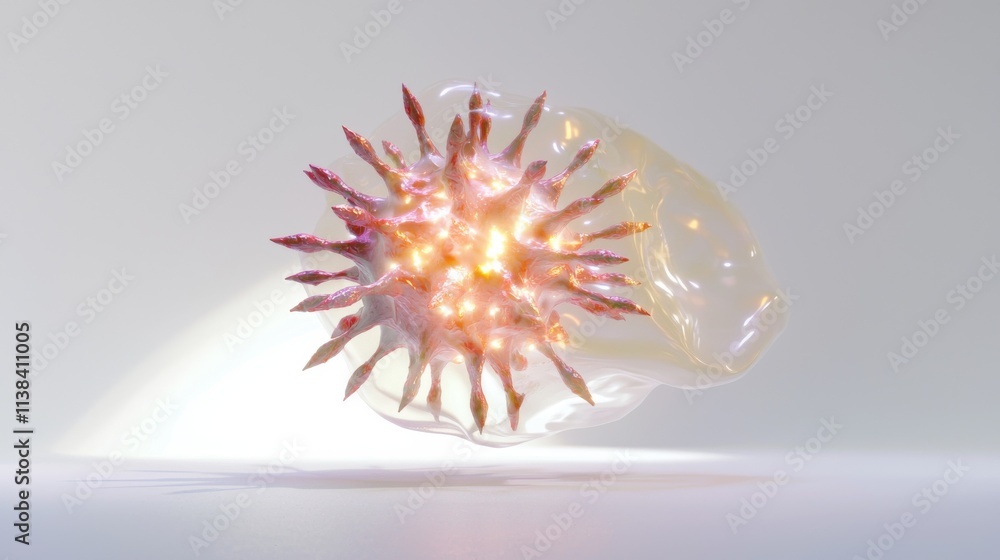 Poster mutated virus particle action laboratory environment 3d visualization scientific concept digital dis