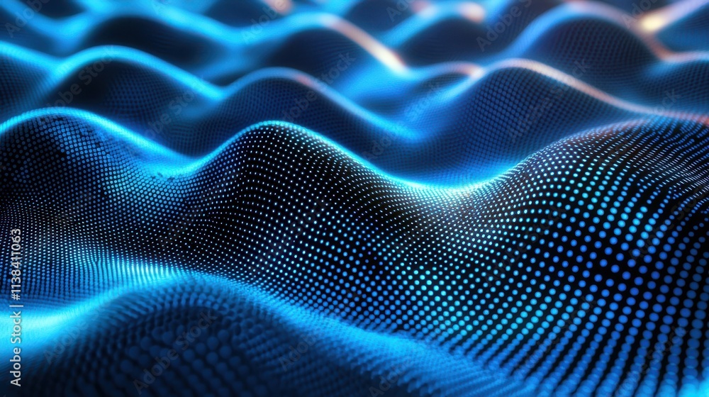 Poster dynamic blue holographic grid patterns digital space graphic design futuristic environment aerial vi