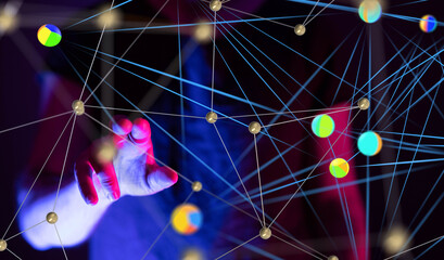 Global network. Blockchain. 3D illustration. Neural networks and artificial intelligence. Abstract