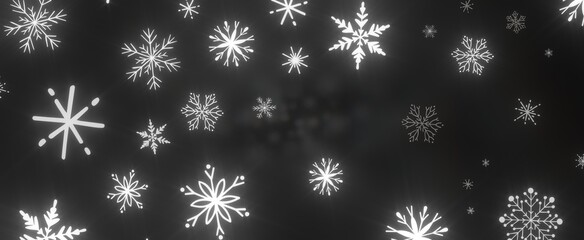 Snowflakes and bokeh lights on the blue Merry Christmas background. 3D render